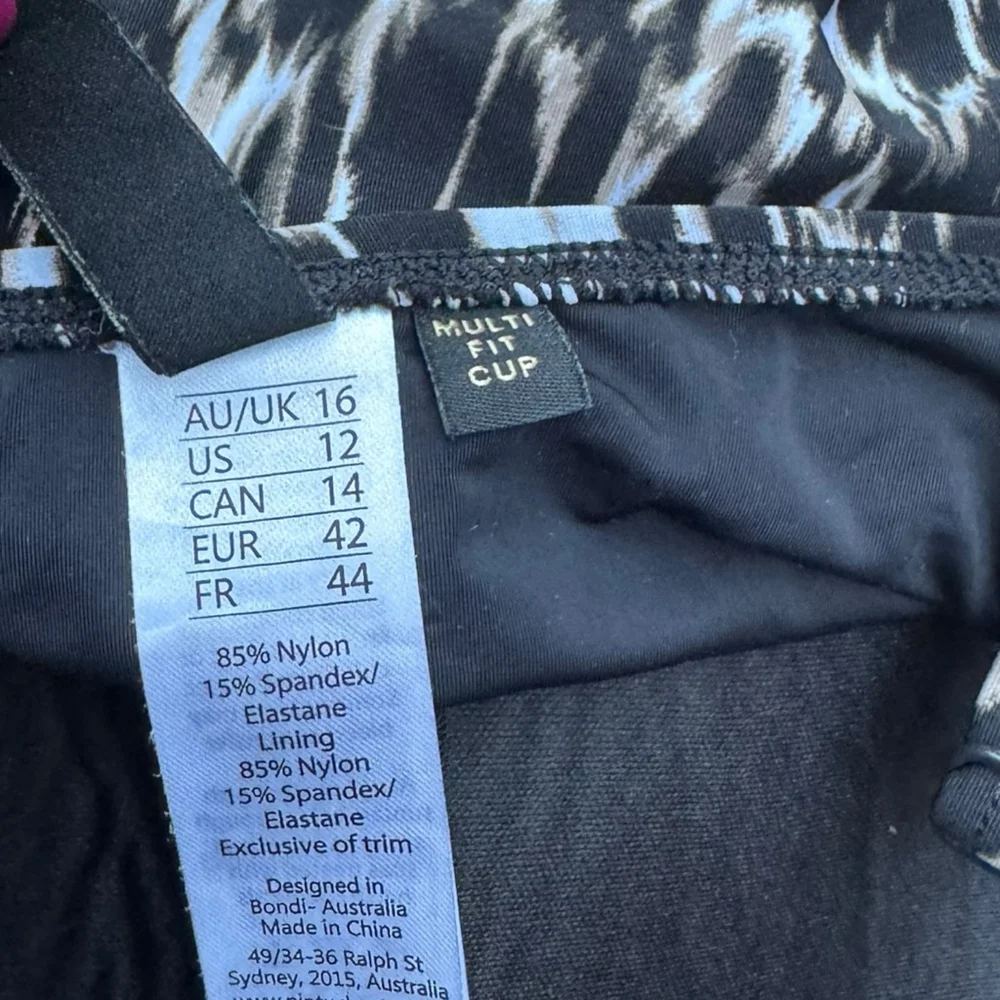 Nip Tuck Swim One Piece Swimsuit US 12 | Black White Ruched Animal Print - Picture 6 of 7